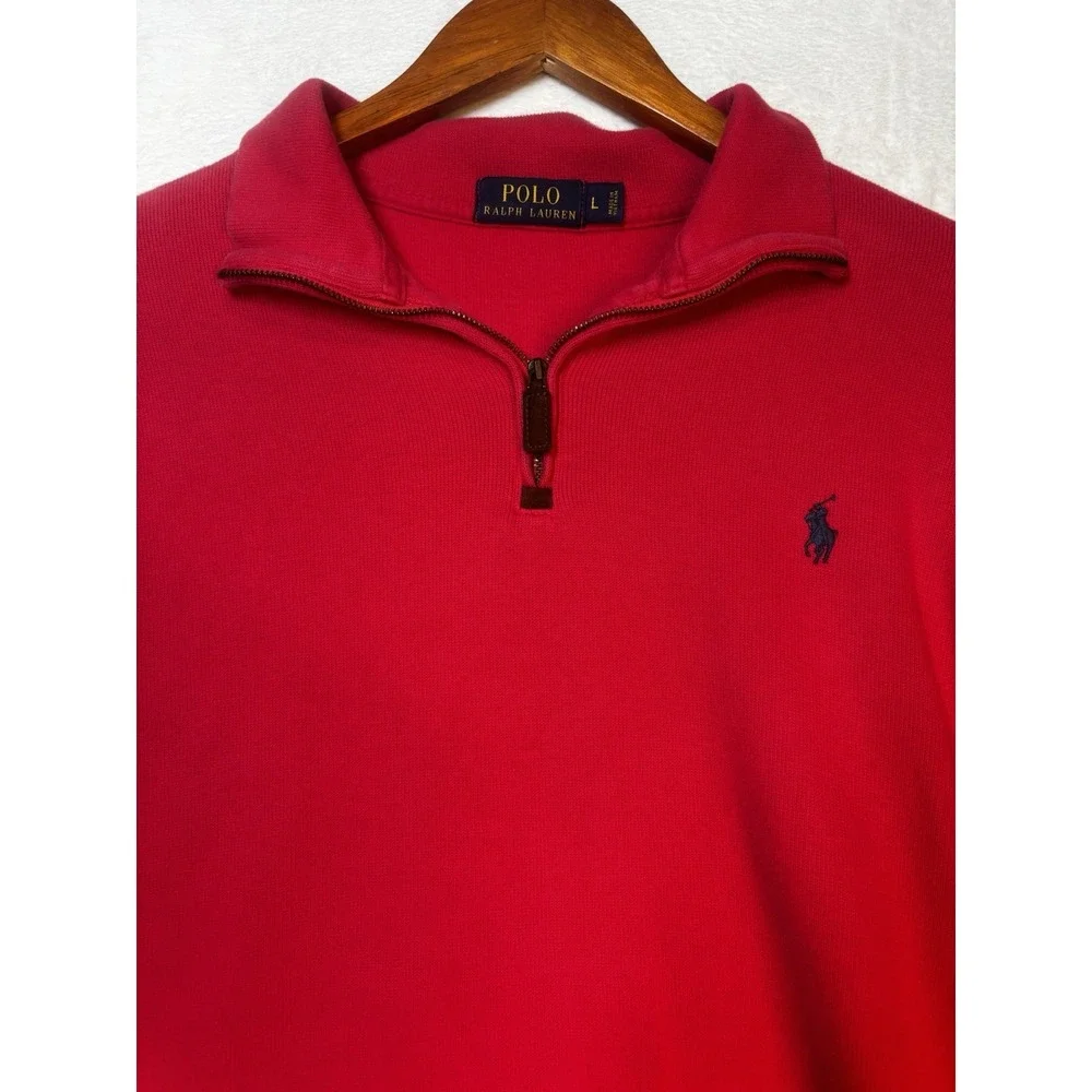 Ralph Lauren Polo Sweater Mens Large Red Pony Knit Pullover Zip Sweatshirt Faded